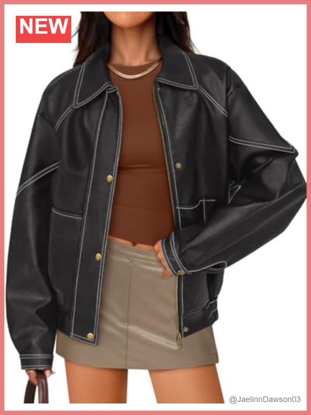Oversized Faux Leather Moto Jacket Zip Front Aviator Coat